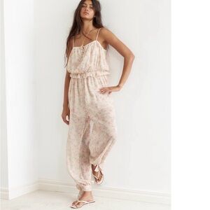 H&M Pale Blush Floral Spaghetti-Strap Jumpsuit